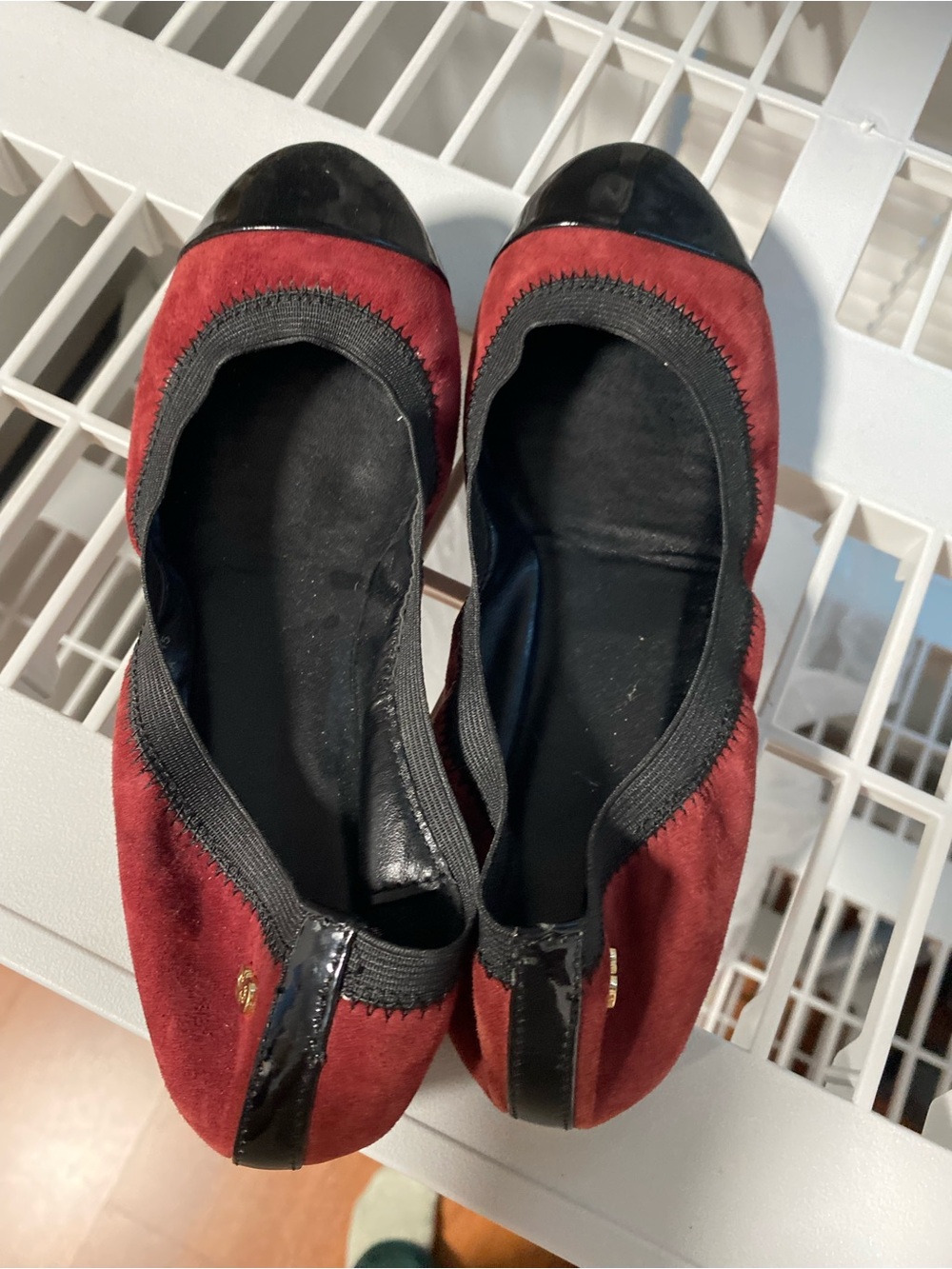 Cole Haan Red Suede Ballet Flats with Black Patent Trim